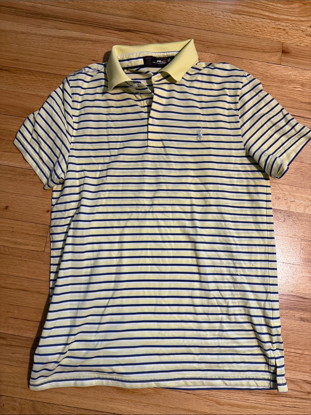 Ralph Lauren RLX Men’s Pale Yellow Polo with Navy Stripes